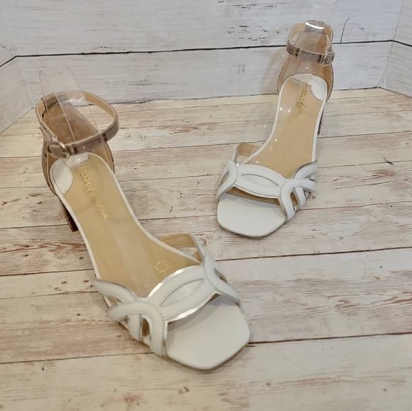 Gold & Rouge white leather and embossed croc block heel sandals - Picture 3 of 13